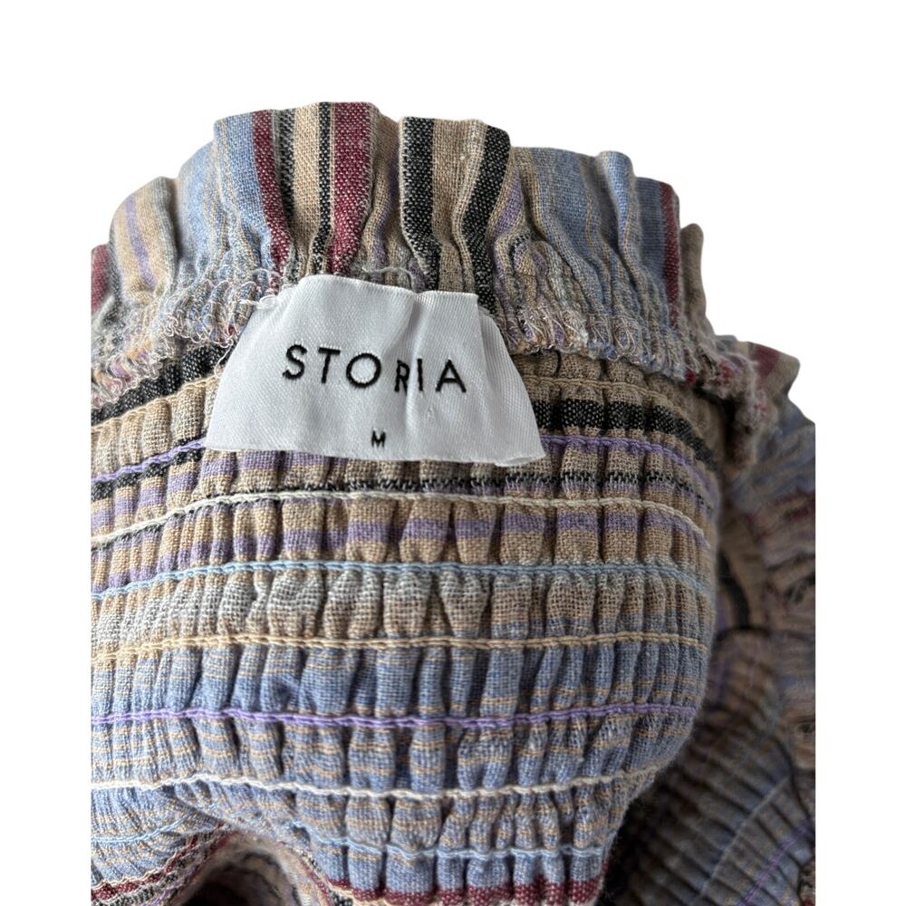 Storia Smocked Corset Tie Strap Top Size M Boho Striped Lace Up - Picture 5 of 5